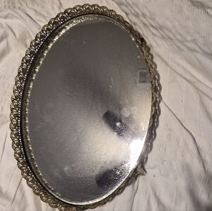 Gold Plated Filigree Footed Oval Dresser Mirror